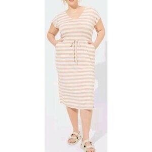 Torrid Super Soft Midi Dress With Dolman Sleeves In Mushroom Stripe Size 00 (M/L